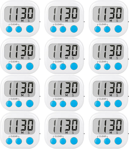 12 Pack Digital Kitchen Timers for Cooking Magnetic Timer for Cooking Loud Alarm White