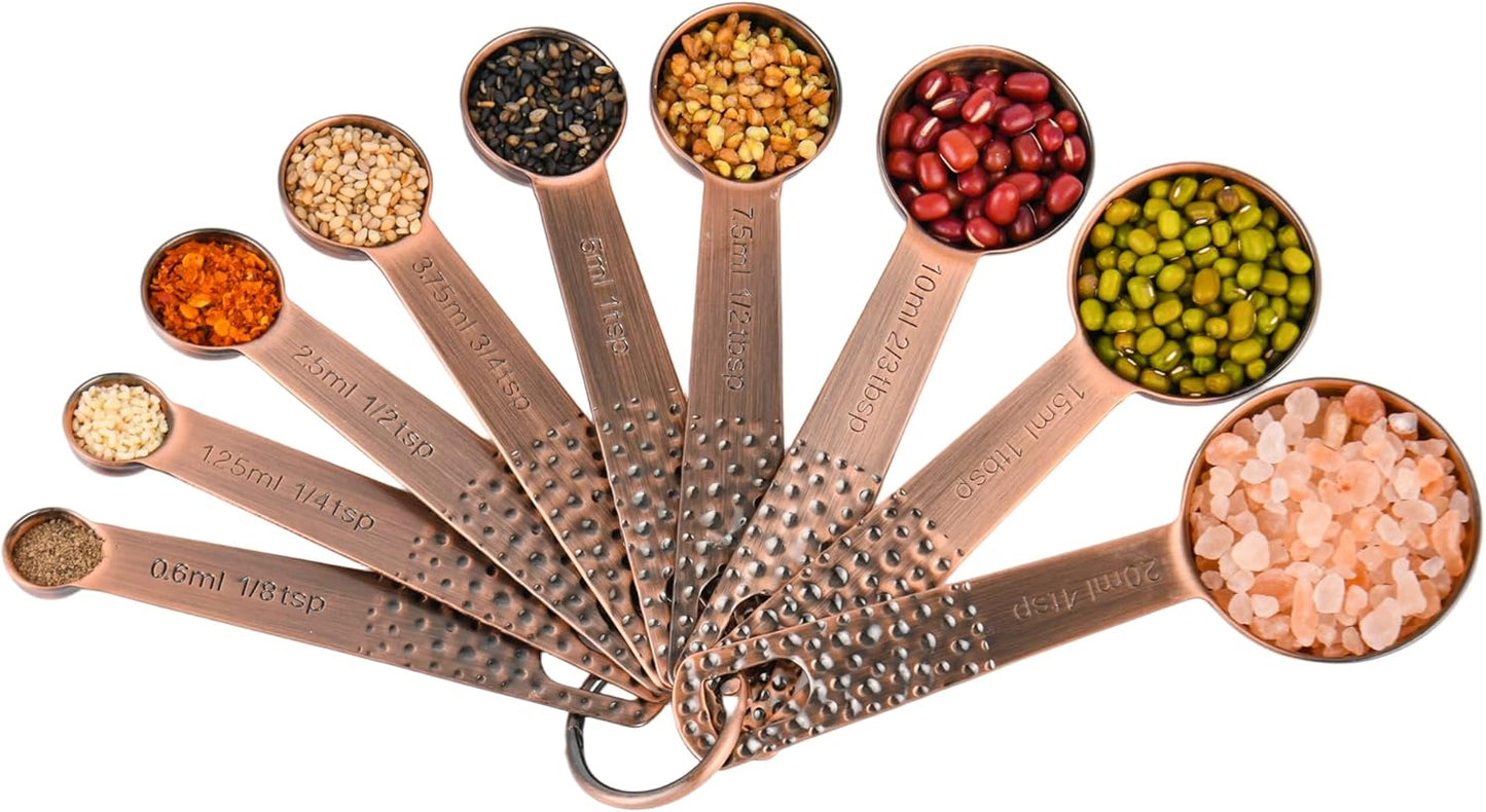 Copper Measuring Cups and Spoons Set 20 for Kitchen & Baking, Metric & US Stainless Steel Measure Cups and Spoons with Leveler for Dry & Liquid