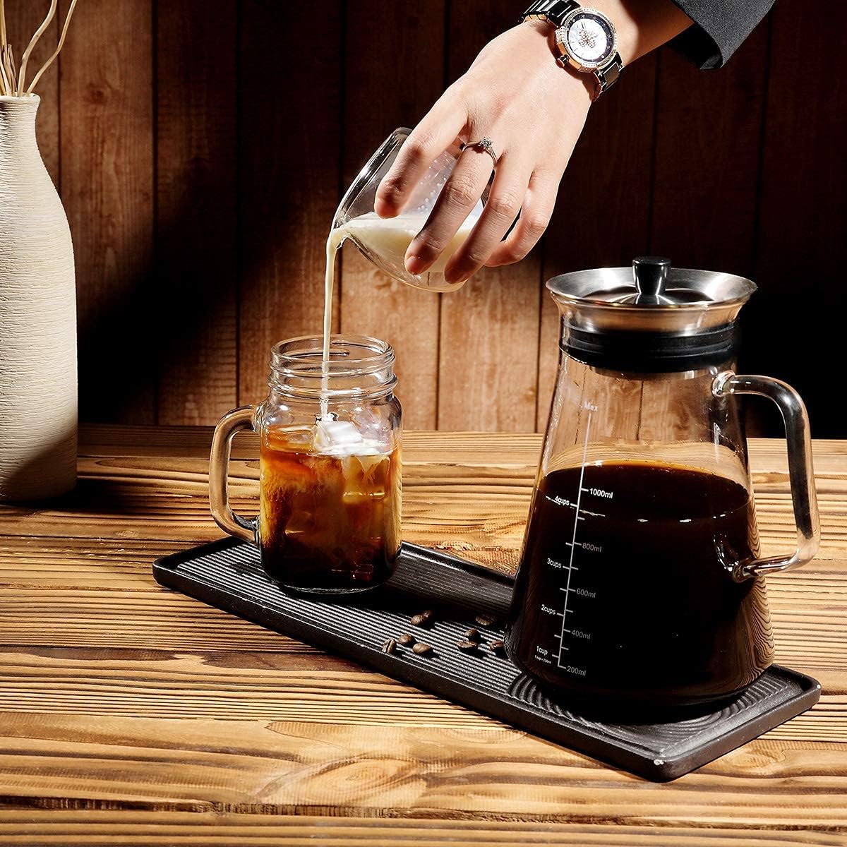 Aquach 34 Oz Cold Brew Coffee & Iced Tea Maker – Airtight Lid, Dishwasher Safe, Borosilicate Glass Caraf