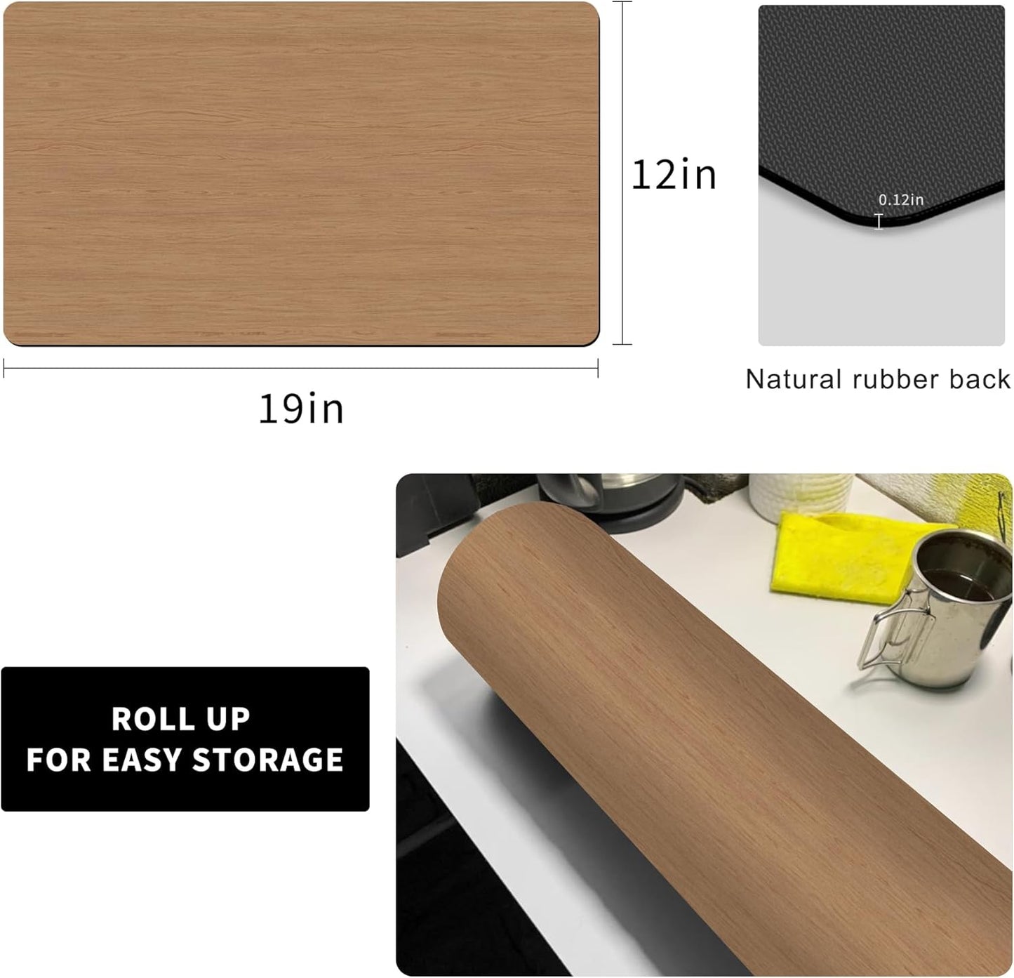 Dish Drying Mat Coffee Mat - Coffee Bar Accessories Absorbent Mat Dish Drying Mats for Kitchen Counter Sink Under Coffee Maker Espresso Machine Pot Cup Holder Easy Clean Kitchen Dish Mat 19"x12", Wood