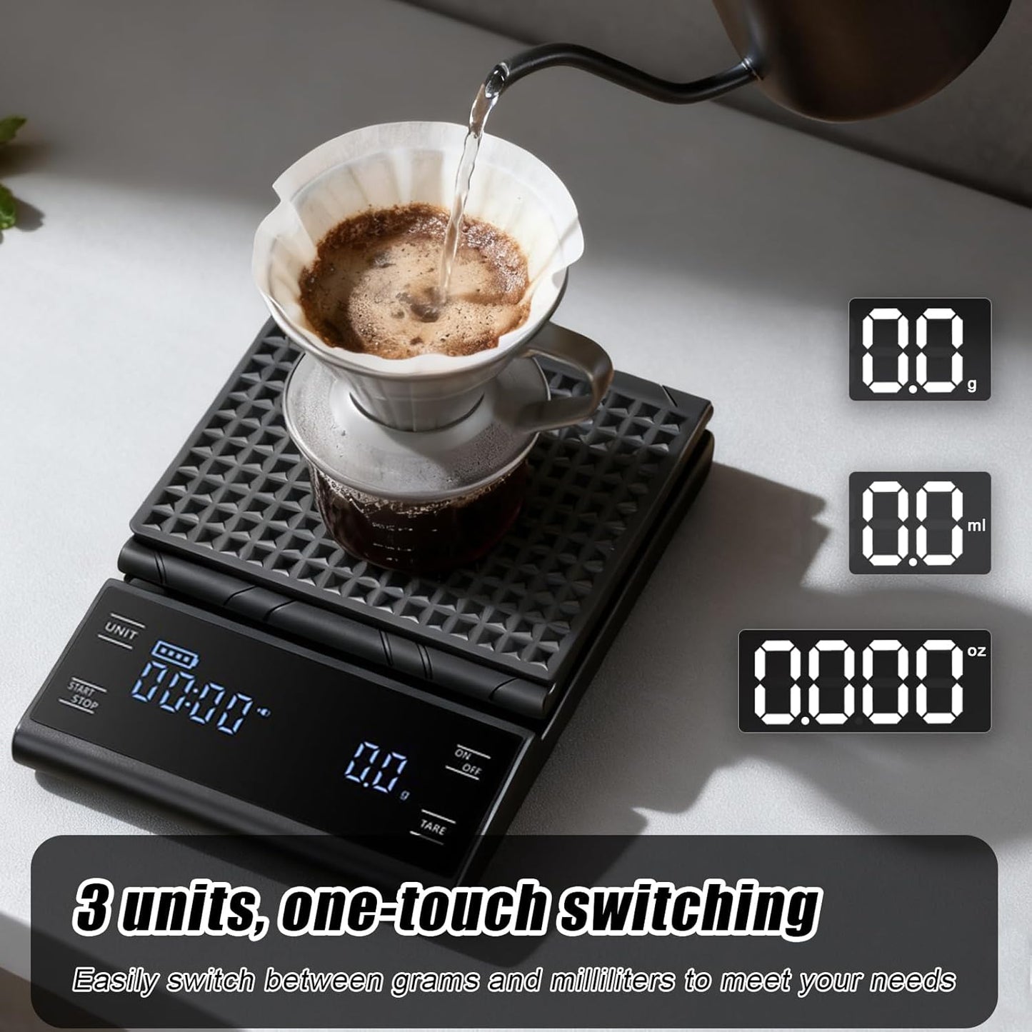 Coffee Scale with Timer, 5kg/0.1g Precision Pour Over Drip Espresso Scale for French Press, Digital Kitchen Scale with Auto Tare, Lit LCD Display and Silicone Cover, Batteries Included