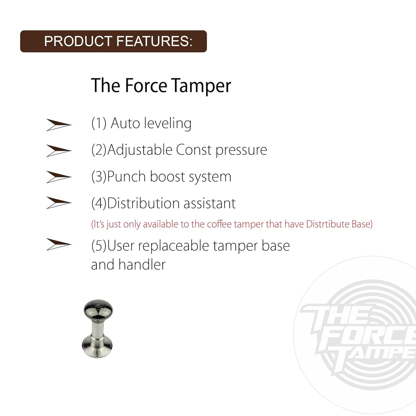 The Force Tamper Automatic Impact Adjustable Constant Pressure and Autoleveling Coffee Tamper Black Mirror Jellyfish AL Handle Set Pro (Duo-Distribute Set, 53.50mm)