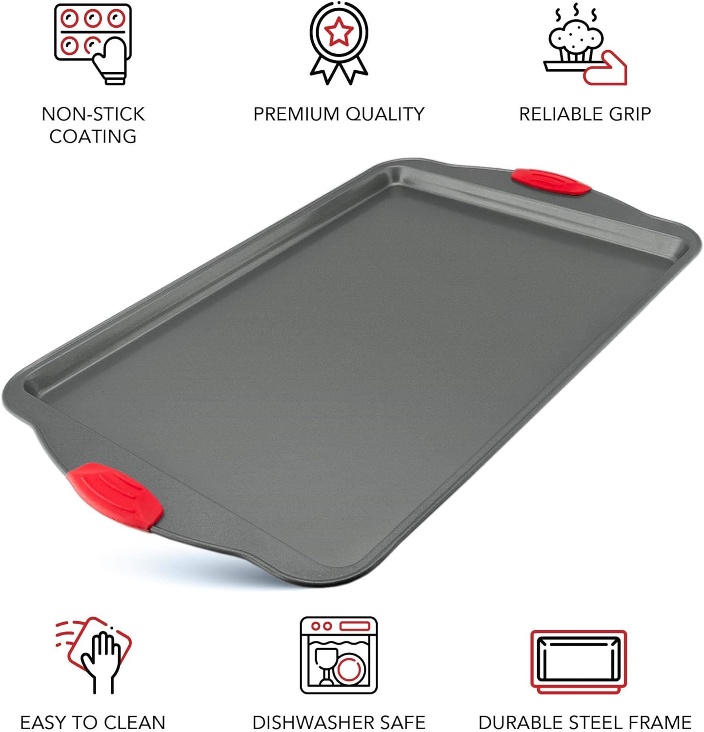 Premium Nonstick Baking Sheet Pans – Set of 3, Heavy-Gauge Carbon Steel, Warp, Dent, and Rust-Resistant – Gourmet Rimmed Half Cookie Sheet Trays, Non-Toxic for Exceptional Baking Performance