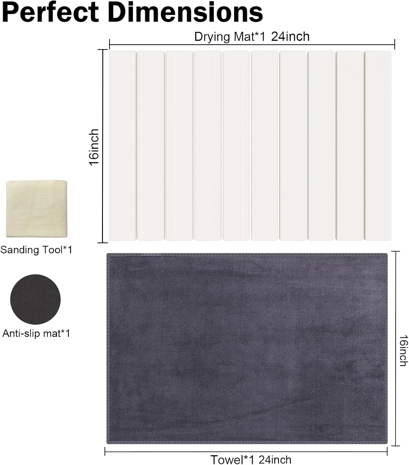 Stone Dish Drying Mat for Kitchen Counter,24"(L)×16"(W) Collapsible Fast-Drying Diatomaceous Earth Mats with Towel Sanding Tool,Versatile Stone Drying Mats for Cups Dishes Bottles