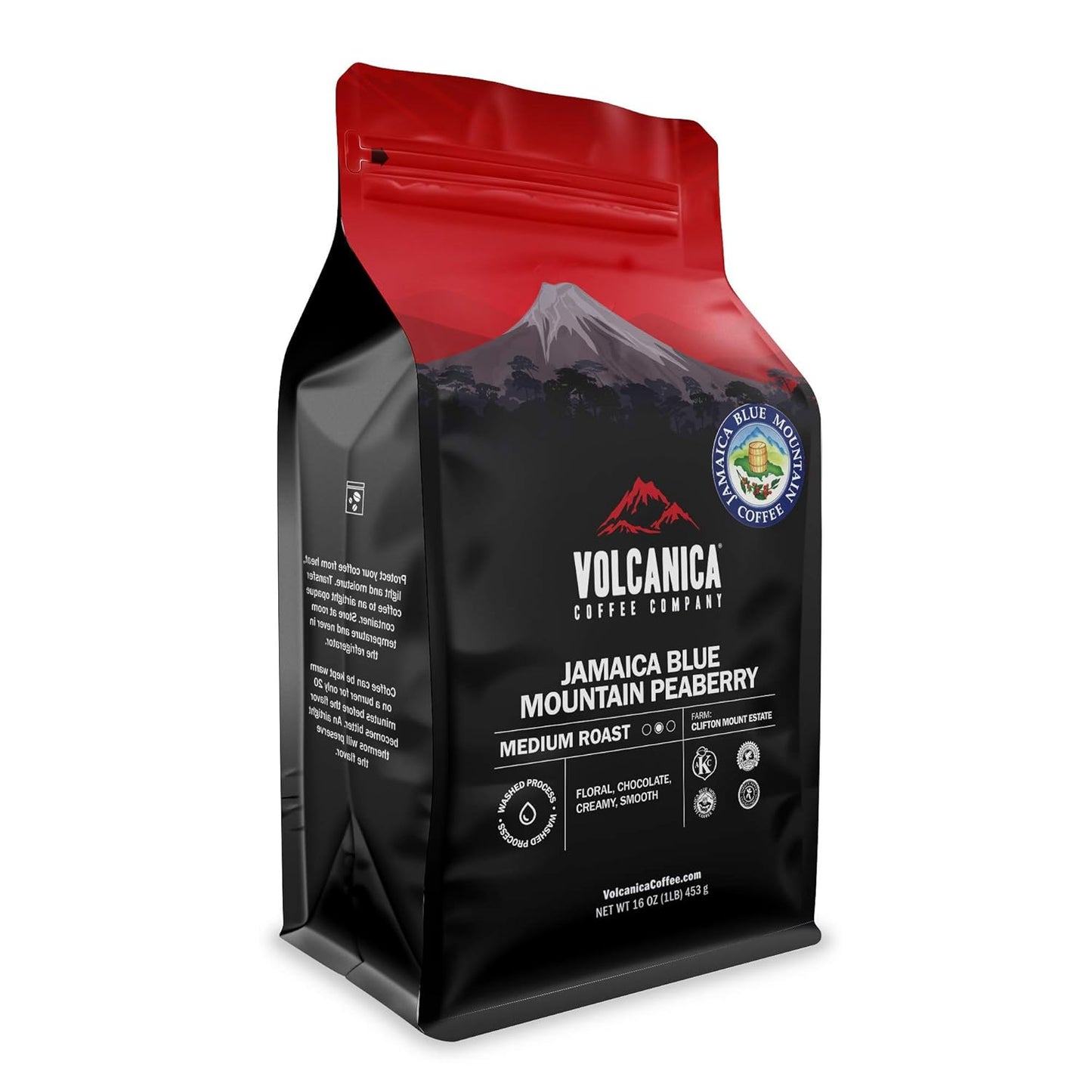 Jamaica Blue Mountain Peaberry Coffee, 100% Pure, Whole Bean, Fresh Roasted, Kosher, 16-ounce