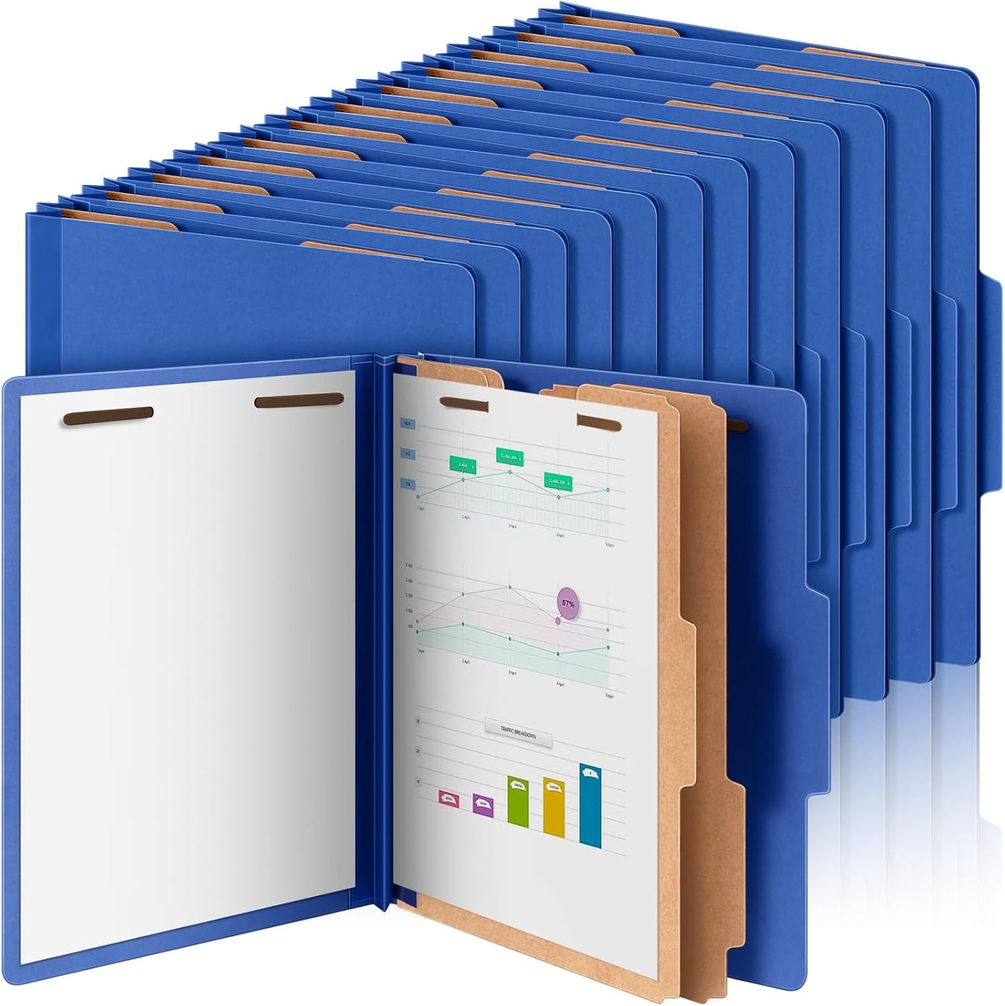 36 Pcs Classification Folders Letter Size, 2 Divider Pressboard File Folders with 3. 5 Inch Expansion, 2 Prongs Fastener, Heavy Duty Office File Organizers for Teachers, Medical (Dark Blue)