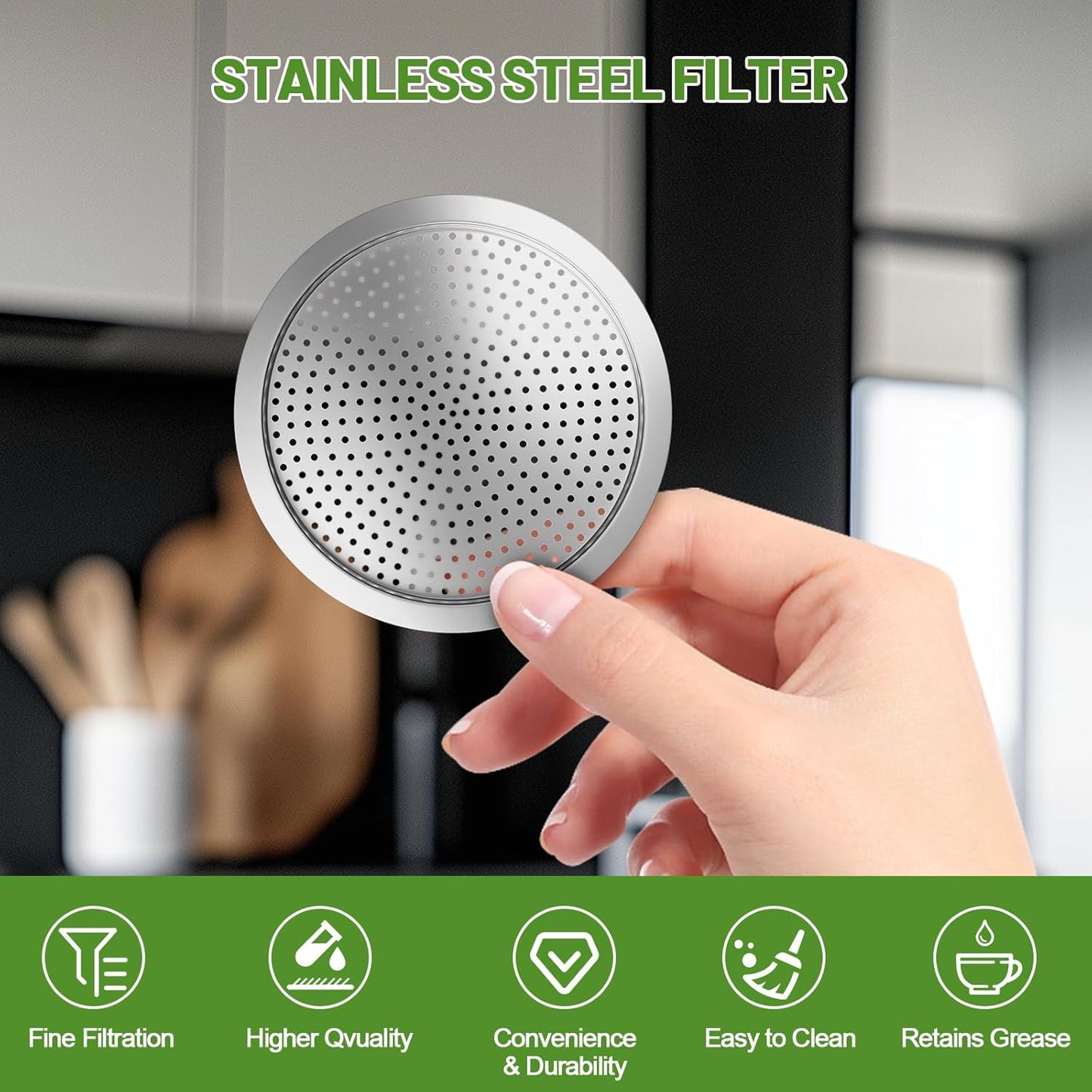 2 Pcs Filter with 3 Pcs Silicone Gasket Seals for 6 Cup Stovetop Espresso Coffee Maker Replacement Parts for 304 Stainless Steel Moka Pot