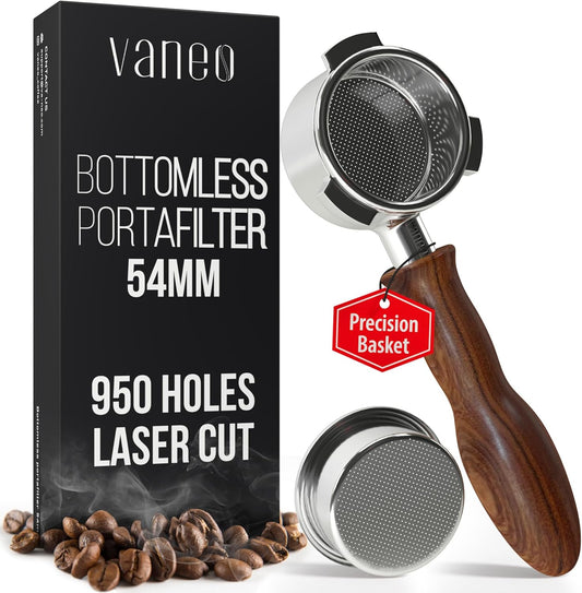 Bottomless Portafilter 54mm Fits Breville Machines 18-20g Precision Basket with 950 Laser-Cut Holes for High Extraction