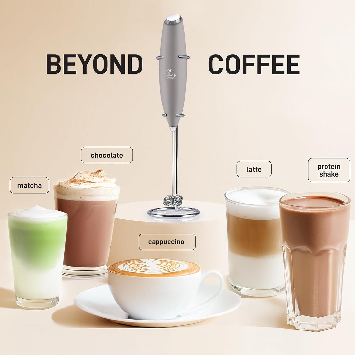 Zulay Kitchen Whisk Milk Frother with 4 Duracell Batteries - Powerful Handheld Foam Maker for Coffee, Lattes, Matcha, Hot Chocolate & Cappuccinos - Whip Creamy Froth in Seconds