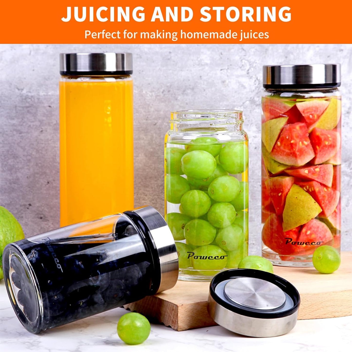 12oz Glass Juice & Water Bottles 6-Pack with Lids- Wide Mouth Reusable Borosilicate Glass- for Juicing, Smoothies, Protein Shakes, Blender & Shaker Bottle- Refillable & Dishwasher Safe(12 oz/400ml)