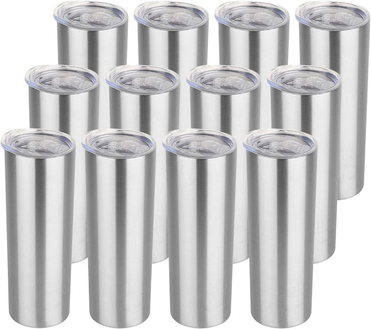 HASLE OUTFITTERS 20 oz Skinny Tumblers Bulk Set, Stainless Steel Insulated Slim Tumblers with Lids, Reusable Double Wall Travel Coffee Mugs, Durable Powder Coated Travel Water Cups(12)