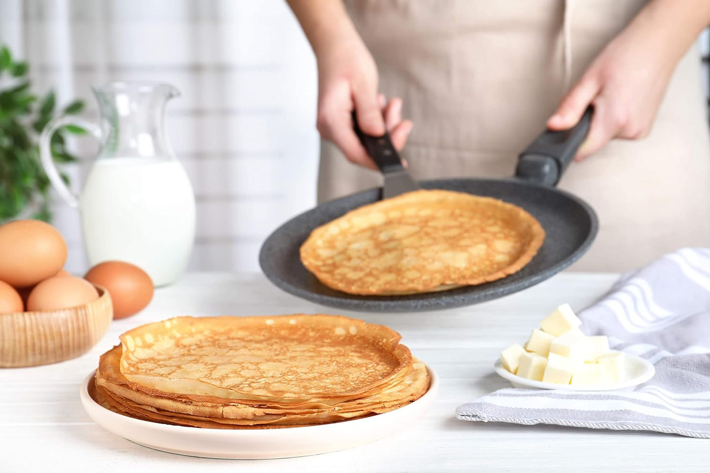 Classic Rolled Hotcakes Crepe Mix by American Table, Made with American-Grown Organic Wheat Flour & Pure Vanilla, French-Style, Non-GMO, Low Sugar, No Preservatives, Quick Prep, Makes 24 Crepes (14 oz, Pack of 1)