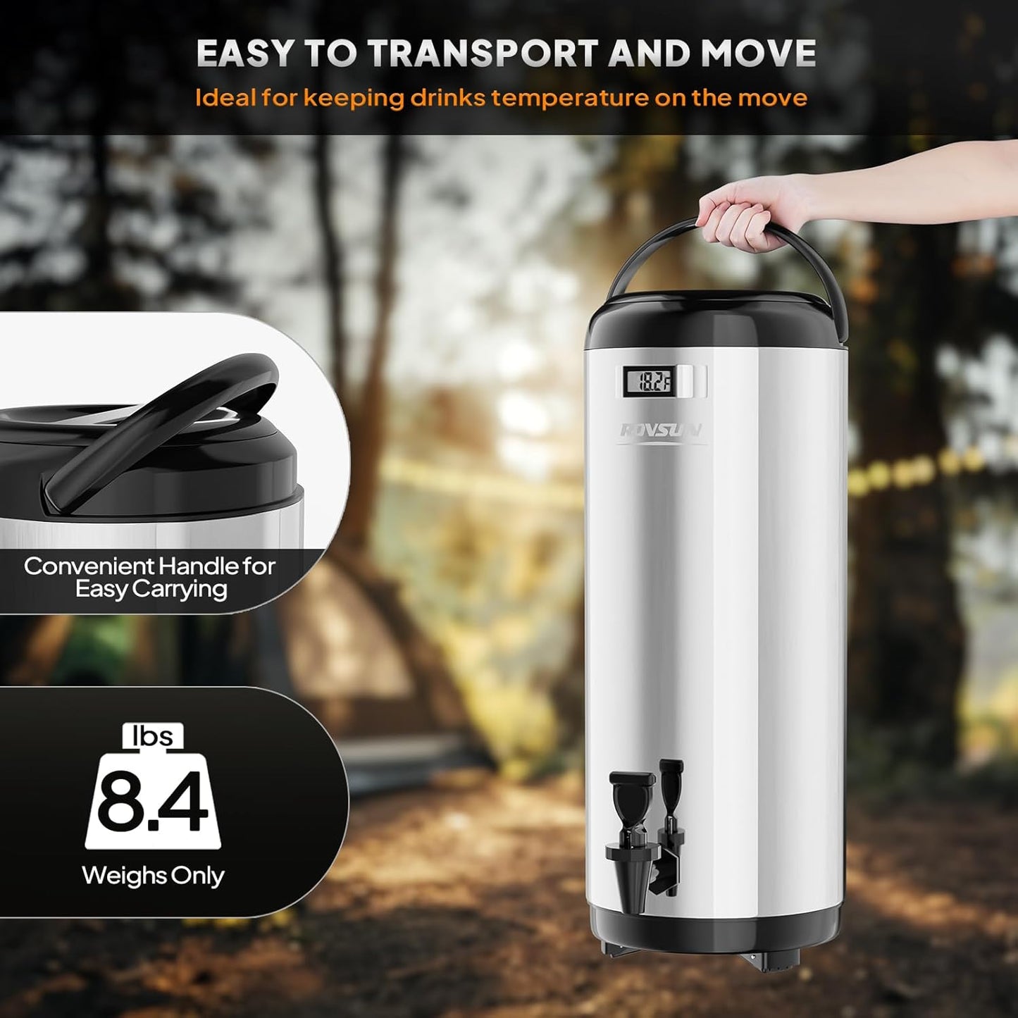 ROVSUN 4.8 Gallon Insulated Beverage Dispenser, Stainless Steel Hot and Cold Drink Dispenser, Ice and Hot Drink Server w/Spigot, Hot and Cold Beverage Server for Coffee, Tea, Milk & Juice