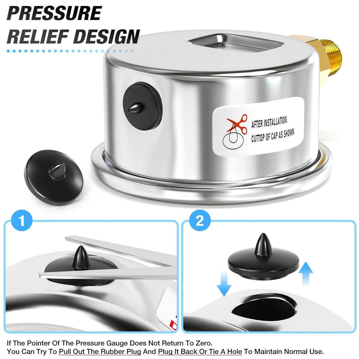 MEANLIN MEASURE 0~160Psi Dry Pressure Gauge Stainless Steel 1/4" NPT 2" FACE DIAL Waterproof for Air Compressor RV Regulator Water Pressure Tester Lower Mount, with 1/2" NPT and 3/8" NPT Hex Bushing