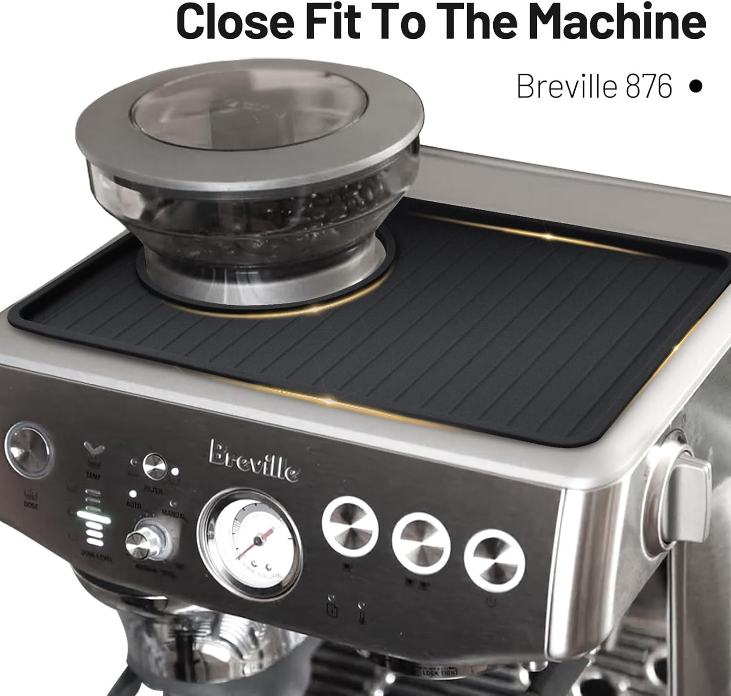 Coffee Mat for Breville 876, Espresso Tamper Mat, Food Grade Silicone Non-Slip, 10.83in x 7.48in, Waterproof Heat Resistant, Espresso Tamping Station for Espresso Machine Barista Accessories (Black)