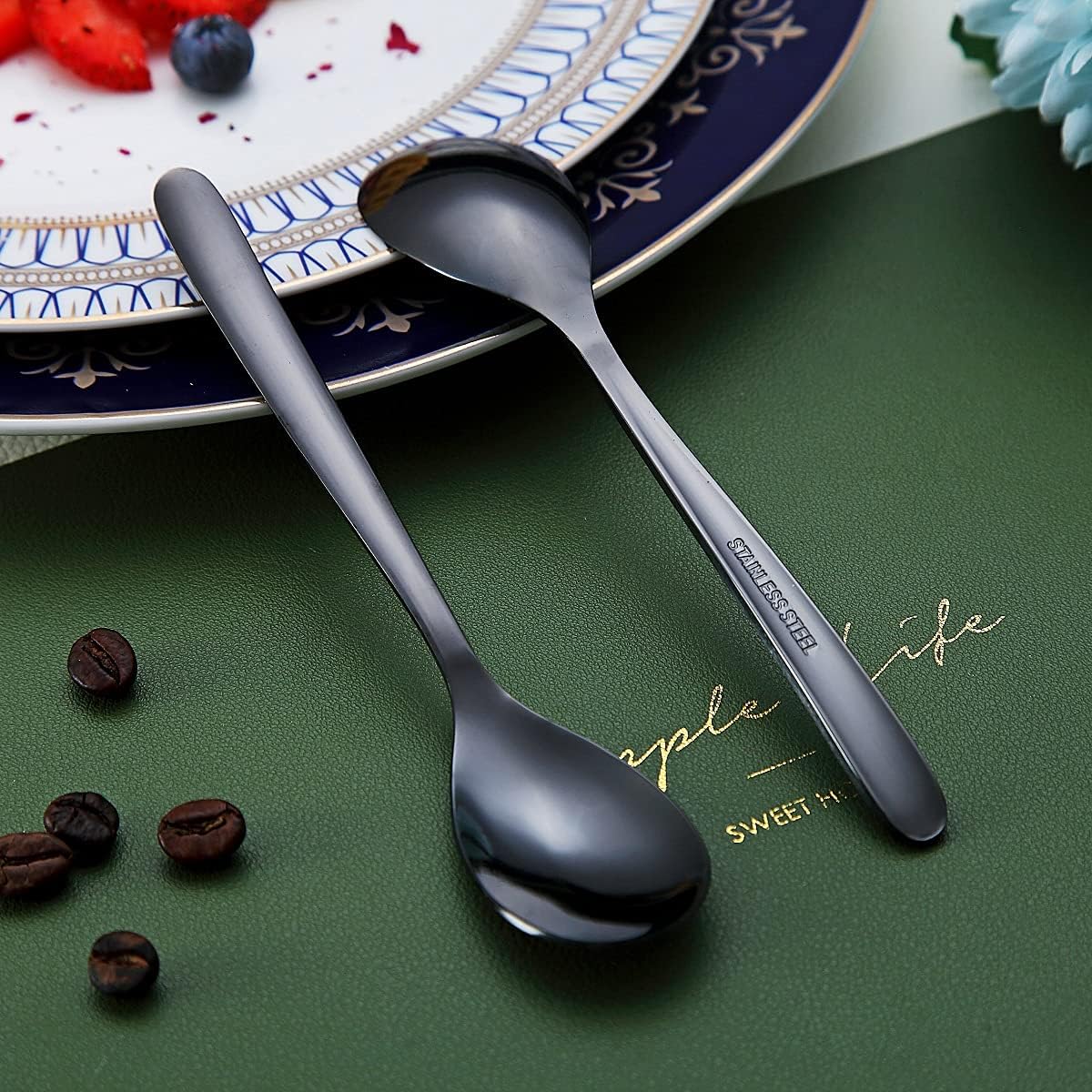 Black Demitasse Espresso Spoons, 5.5'' Mini Coffee Spoons, Set of 6, Stainless Steel, Dishwasher Safe