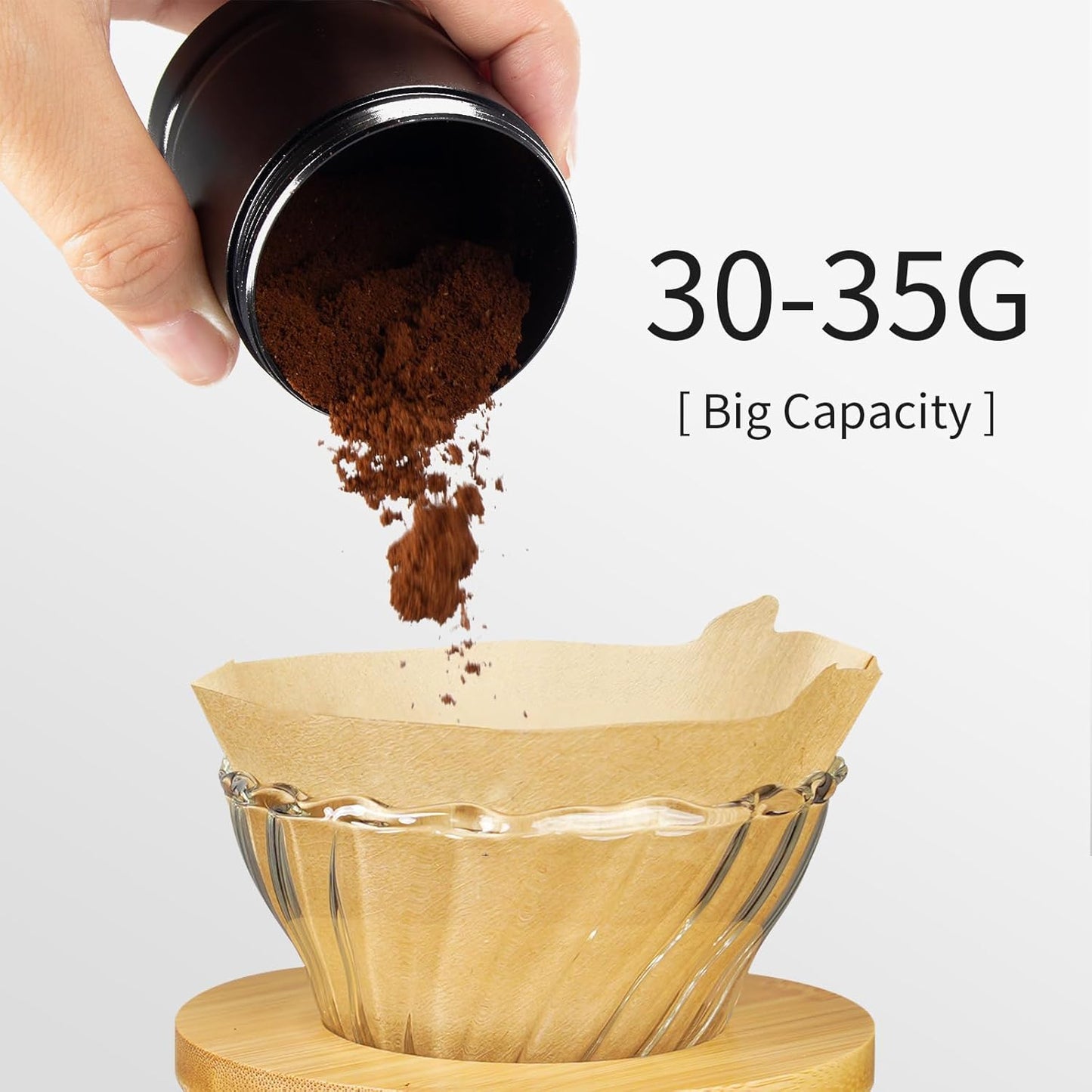 Manual Coffee Grinder with Numerical External Adjustable Setting, Capacity 30g with CNC Stainless Steel Conical Burr (black)