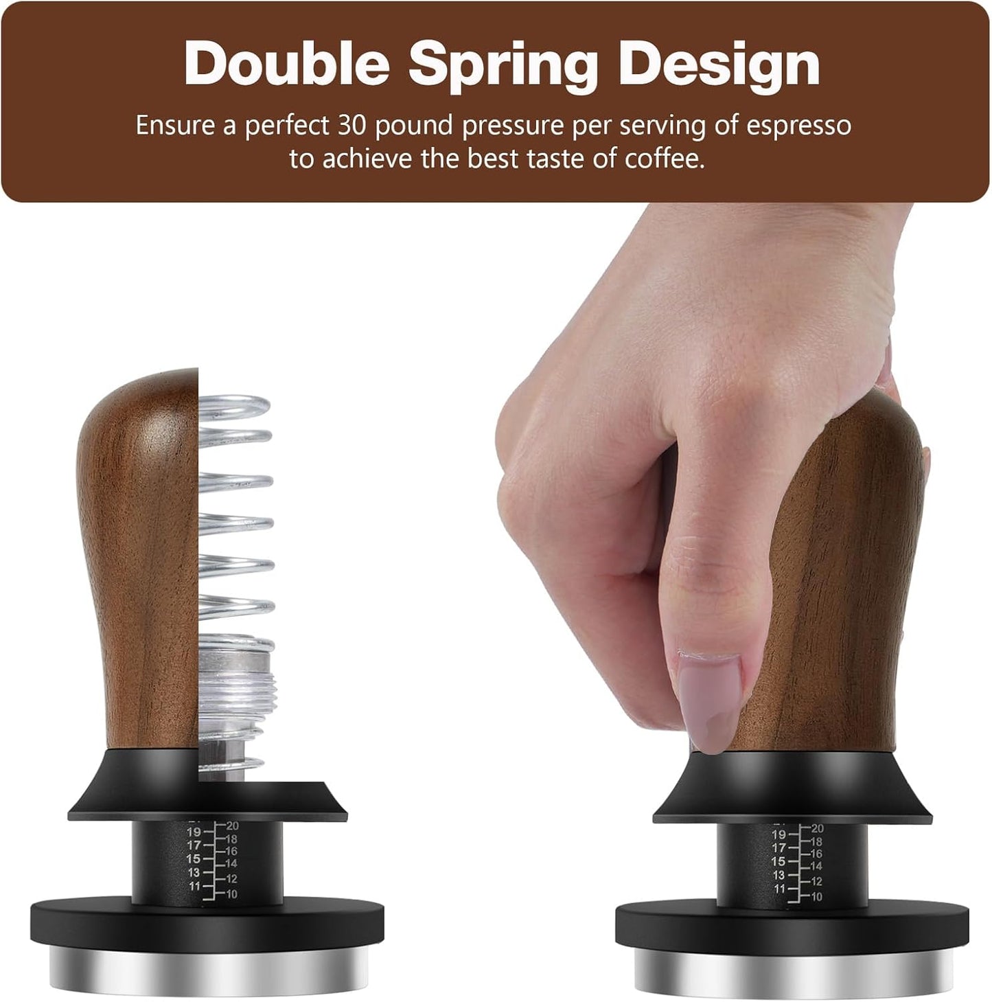 PUSEE 51mm Espresso Coffee Tamper - Premium Barista Coffee Tamper, Constant 30lb Calibrated Double Spring Stainless Steel Ground Espresso Tamper,Fits for All 51mm Portafilters,Espresso Accessories