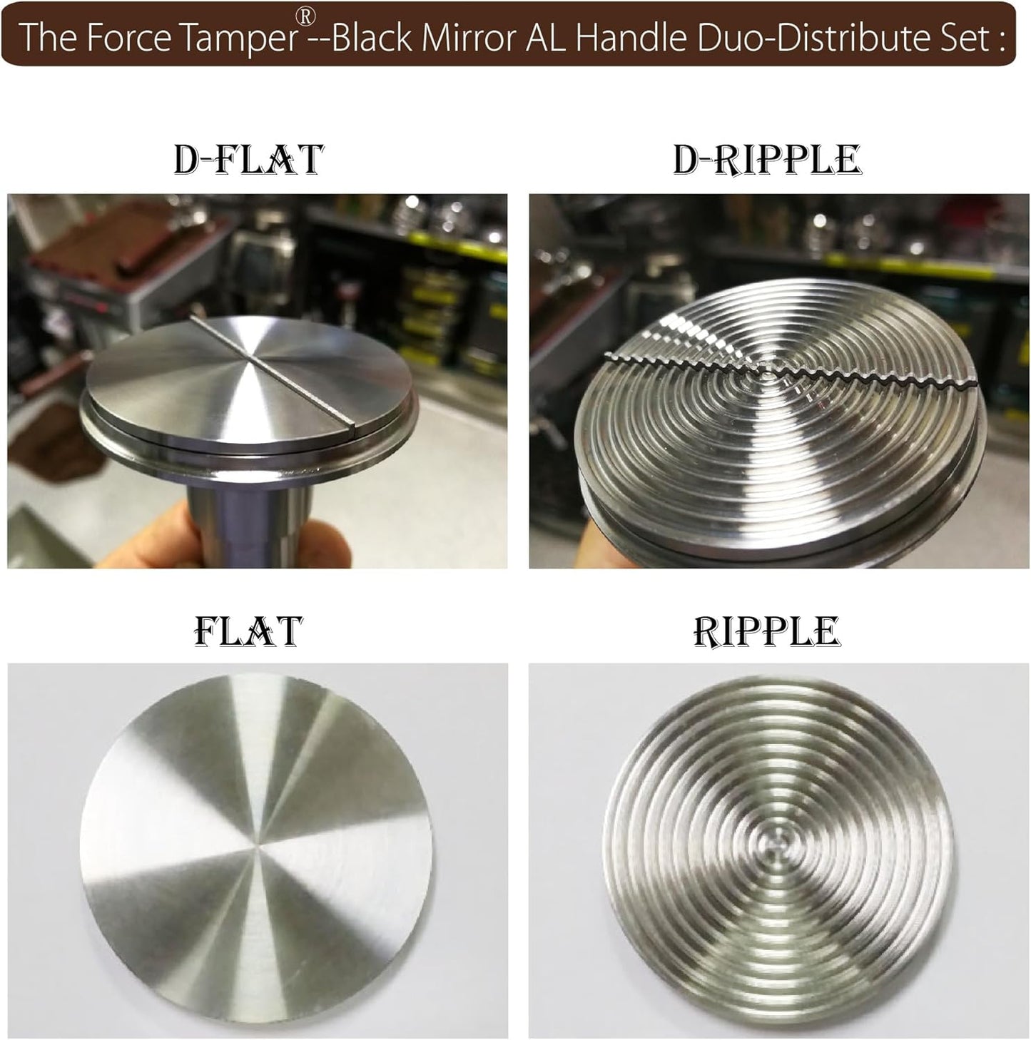 The Force Tamper Automatic Impact Coffee Tamper Adjustable Const Pressure and Autoleveling Duo-Distribute Set New (Jelly-Black Mirror AL, 53.00mm)