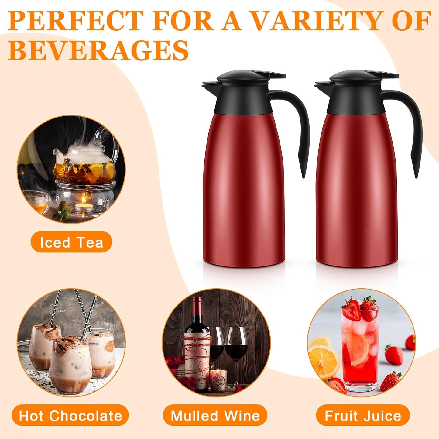 Norme 2 Pcs Thermal Coffee Carafe Insulated Stainless Steel Coffee Carafe for Hot Liquid Vacuum Thermal Pot Creamer Pitcher Dispenser with Brushes Keeping Hot Water Milk(Wine Red)