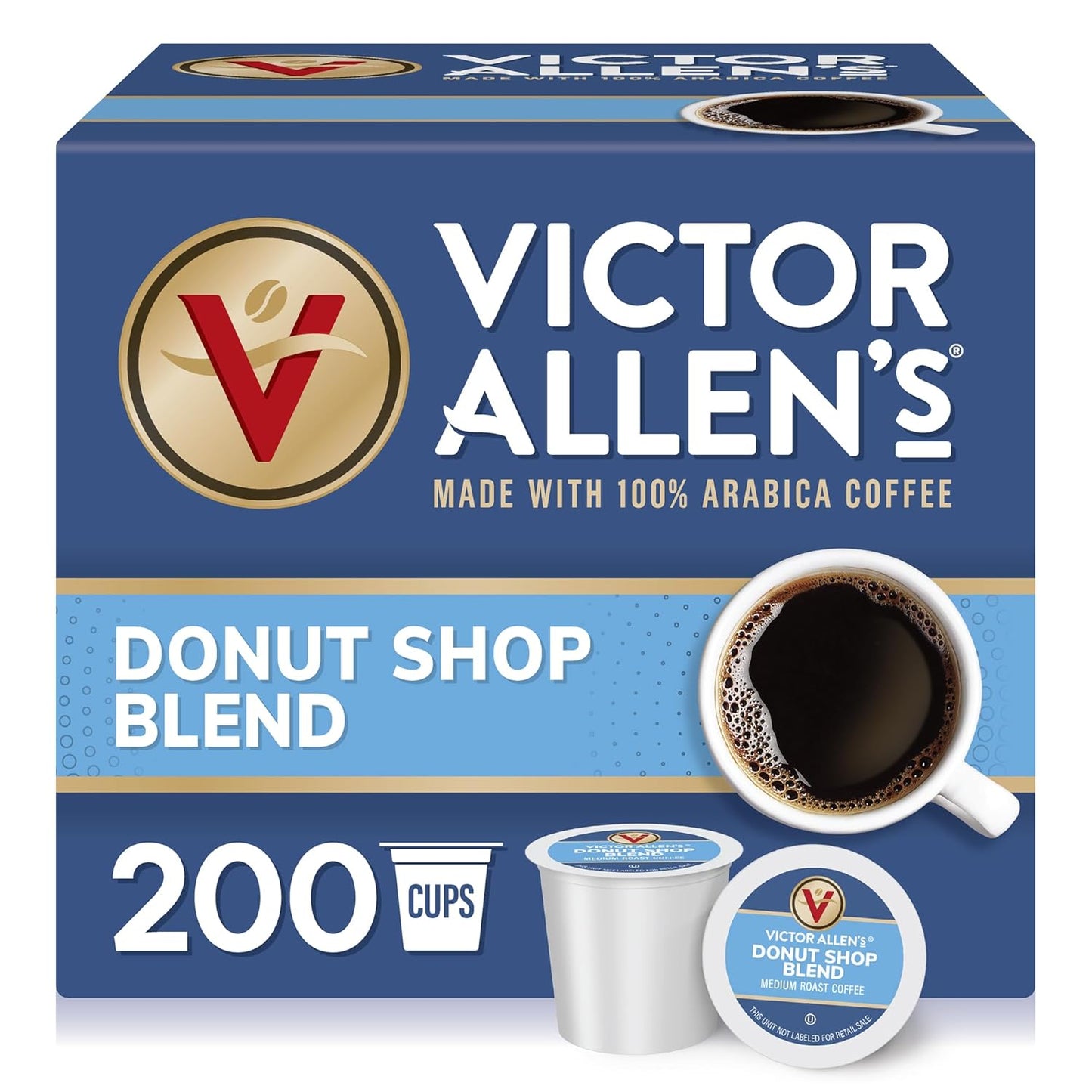 Victor Allen's Coffee Donut Shop Blend, Medium Roast, 200 Count, Single Serve Coffee Pods for Keurig K-Cup Brewers