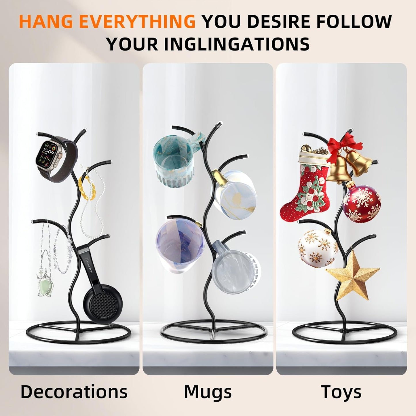 2 Pack Mug Holder, Metal Coffee Mug Holders Tree, Decorative Mug Rack, Mug Cup Tree for Kitchen Decor Organizer, Black