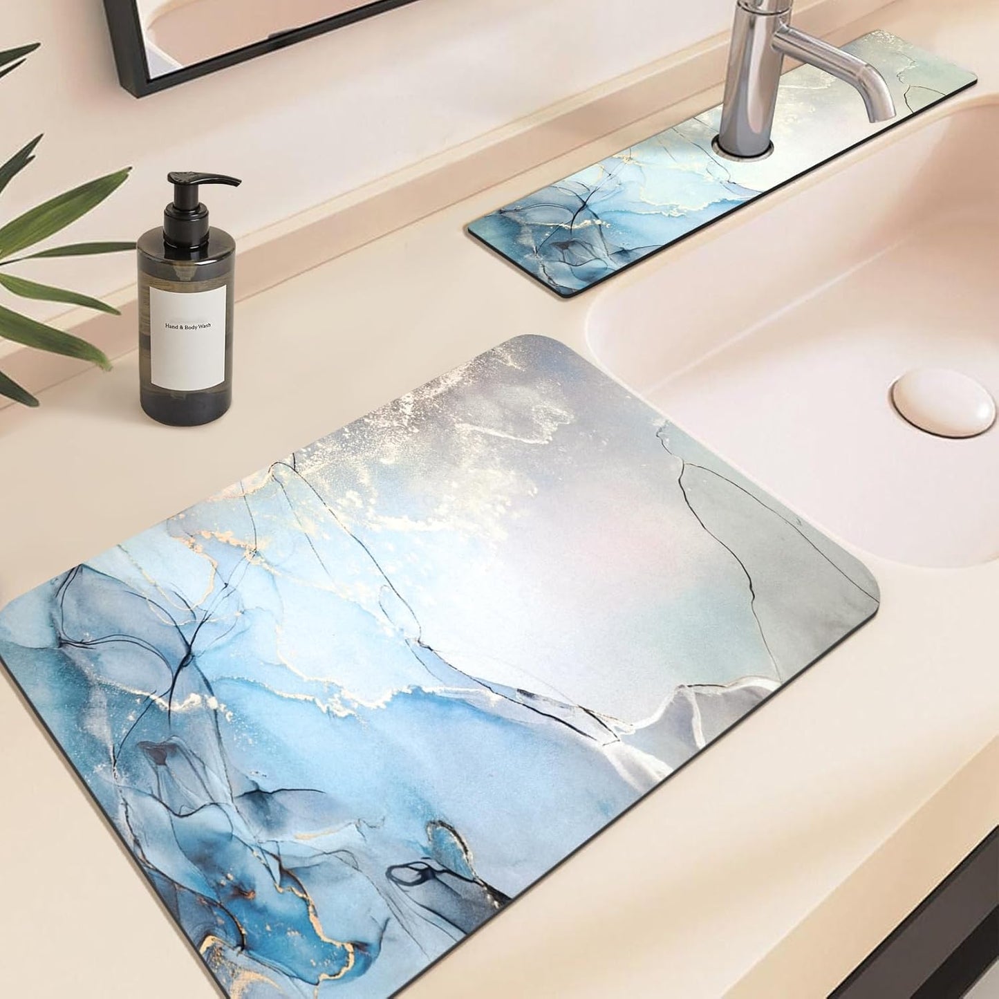 19.5" x 12" Dish Drying Mat & 24" x 5.5" Sink Splash Guard, Super Absorbent Drainer Rack Mat for Kitchen Counter Coffee Bar