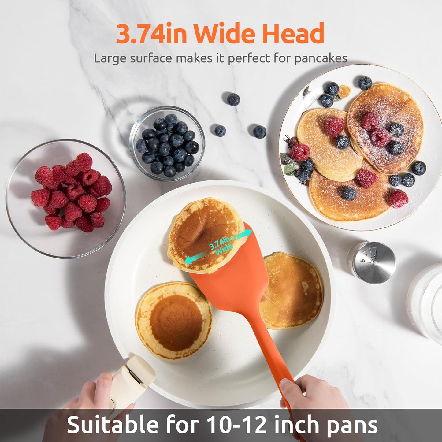 600ºF Heat Resistant Silicone Turner: U-Taste 13.6in Solid Kitchen Spatula Flipper, Food Grade Flexible & Thin Rubber Seamless Cooking Utensil for Flipping Egg, Pancake in Nonstick Cookware (Orange)