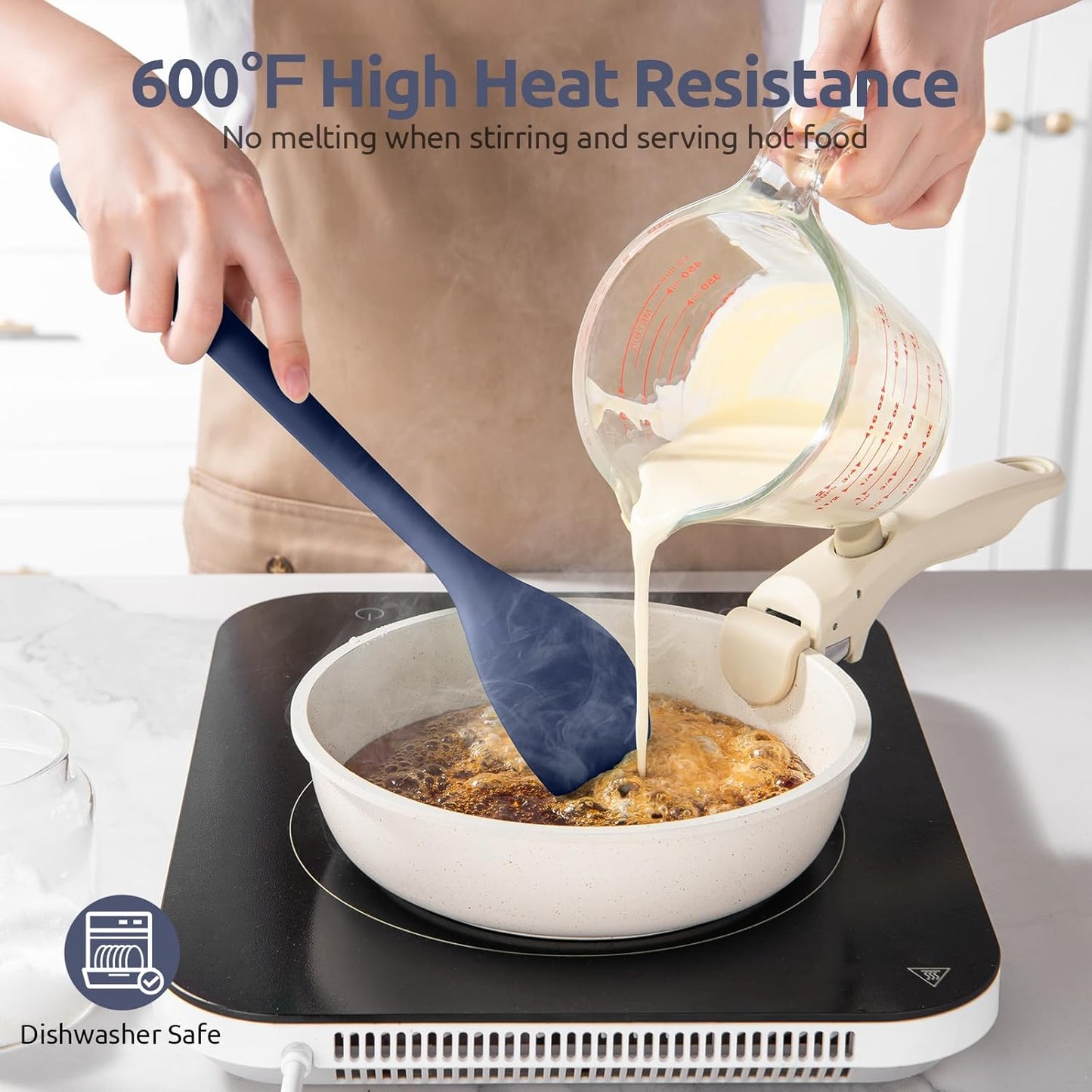 600ºF Heat Resistant Silicone Spoons: U-Taste 13.3in Solid & Slotted Kitchen Cooking Spoon, Nonstick Long Rubber Utensil, Sturdy for Mixing, Serving, Stirring, Draining (Midnight Blue, 2PCS)