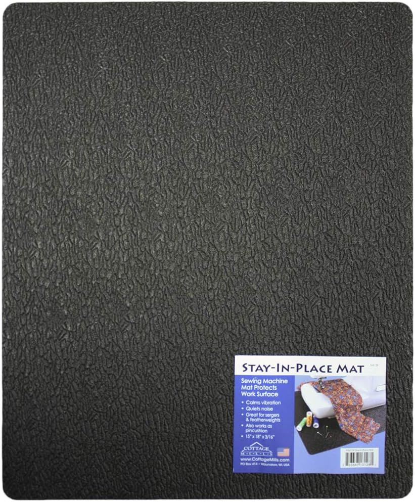 Stay-In-Place Machine Mat - 15" x 18" - Calms Vibration and Dampens Noise. Great for Sewing Machines and Sergers. Made In USA. Black