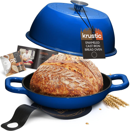 Enameled Cast Iron Dutch Oven for Sourdough Bread Baking | 6 Quart Pot with Lid | 10 Inch Ceramic Enamel Thick Coated Cookware Set with Non Stick Silicone Baking Mat for Cooking