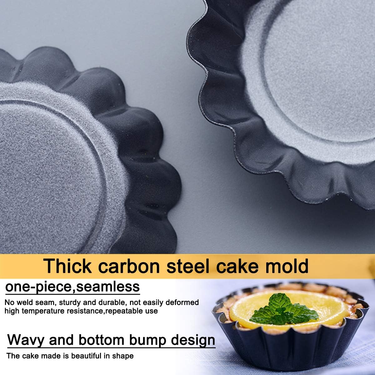 12 Packs Egg Tart Mold, Size 2.6 x 0.9inch, Cupcake Cake Muffin Mold Tin Pan Baking Tool, Carbon Steel