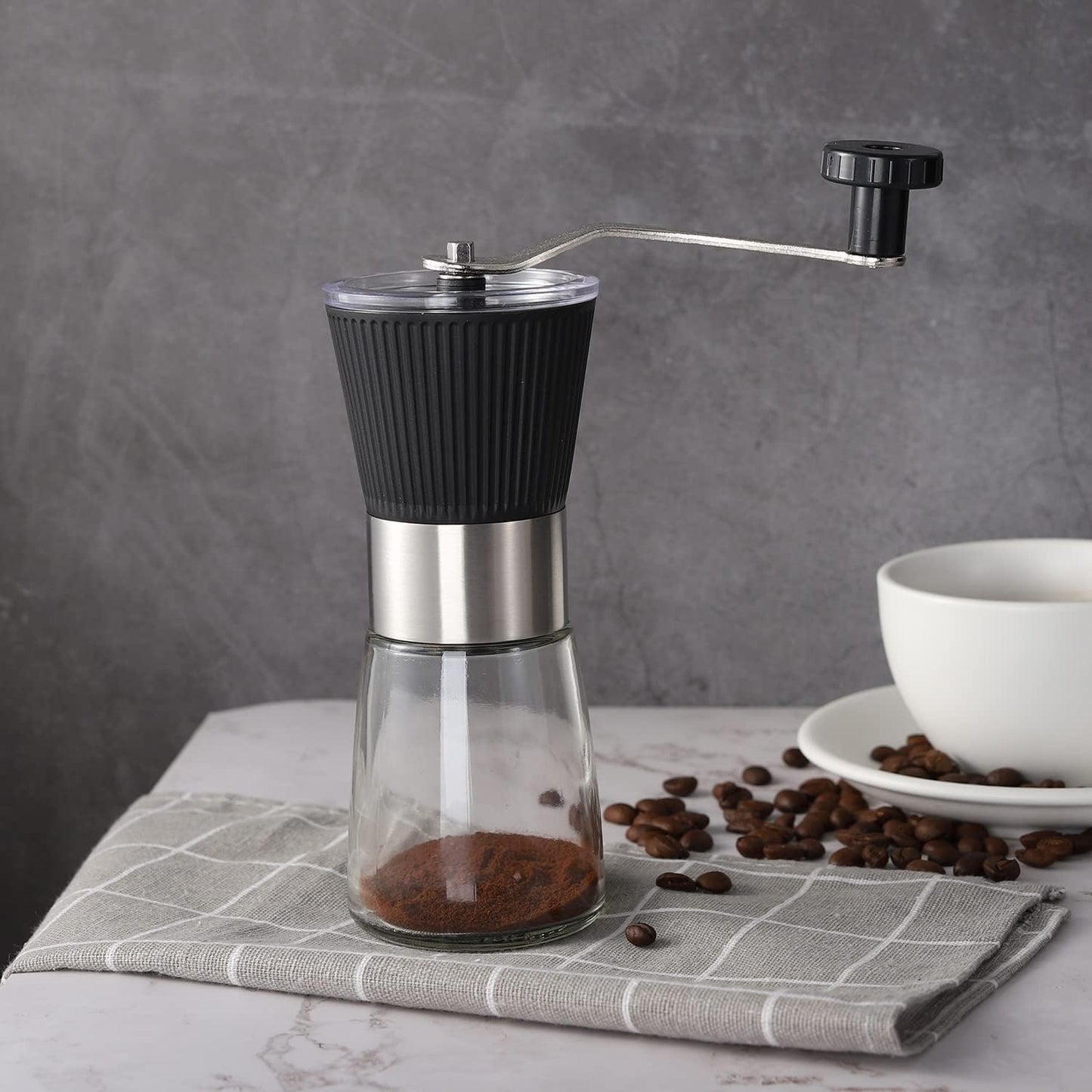 Manual Coffee Grinder, Hand Grinder Coffee Mill with Adjustable Conical Ceramic Burr for Aeropress, Espresso, Filter, French Press, Coffee Beans Grinder - Capacity 160ml (Black)