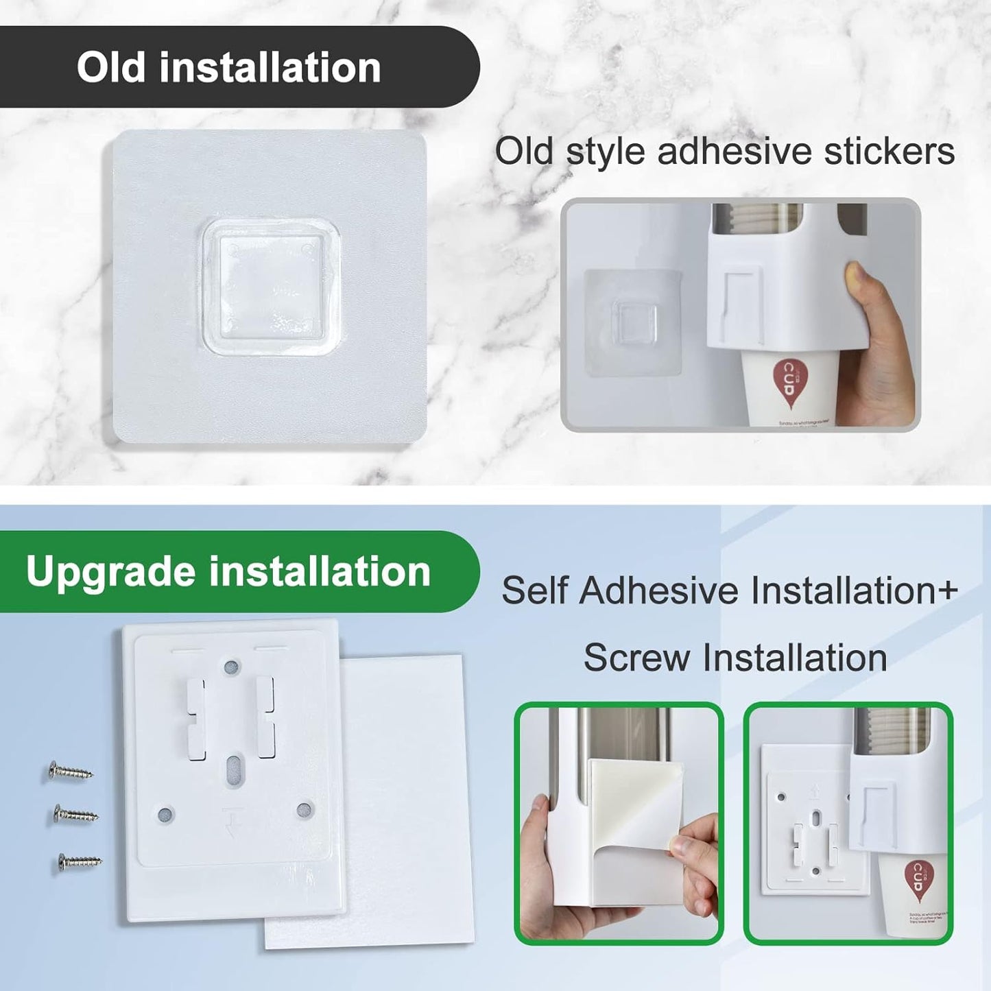 Cup Dispenser, Wall Mounted Water Cooler Cup Dispenser for 3oz-5oz Disposable Cups, Bathroom Cup Holder, Plastic Paper Cup Holder with Adhesive/Screw Mount for Office, Hospital, Bathroom