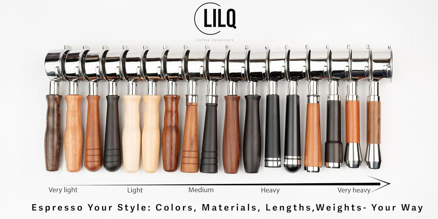 LILQ 58mm Bottomless Naked 2 Ears Portafilter Compatible with E61 Grouphead Machines– Includes 18–20g Basket (WalnutFusionV4, 58mm For E61)