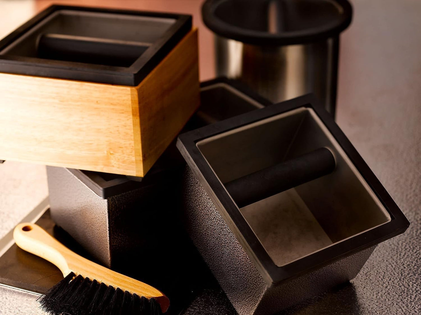 Rattleware Stainless Steel Open Bottom Knock Box Chute - Heavy Duty Espresso Grounds Disposal Tool with Welded Rubber Bar Fits Coffee Stations, Cafe, Restaurant, Hotel, Barista Home (6 x 5.5 x 4)