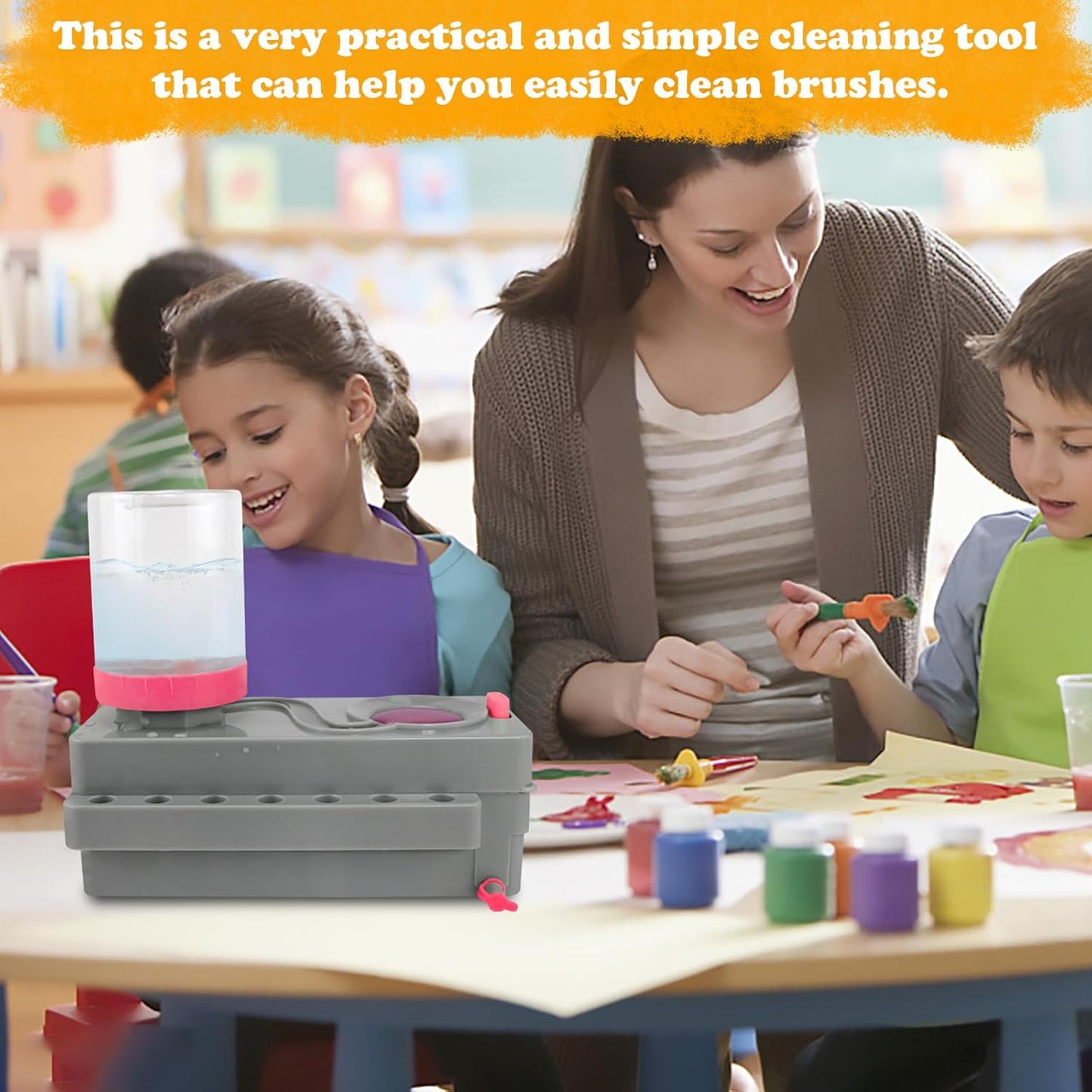 Brush Rinser Set Paint Cleaning Tools Makeup Brush Cleaner Machine, Paint Brush Cleaner Brush Rinser Running Water Circulation Paint Brush Cleaner (Grey Pink)