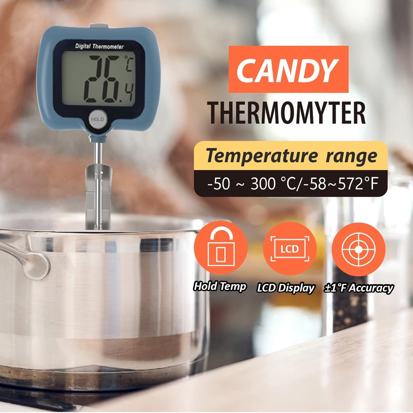 Candy Thermometer for Candy Making with Rotatable Large Display 10'' Long Probe,Digital Instant Read Candy Thermometer with Pot Clip,Candle Smoker, Oil Cooking (Blue)
