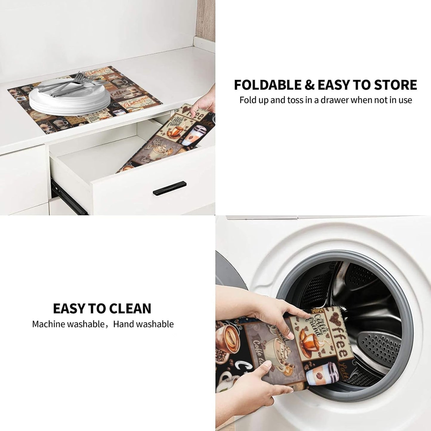 Boho Coffee Dish Drying Mat, Highly Absorbent Microfiber Kitchen Counter Pad Reusable Washable, 16*18"