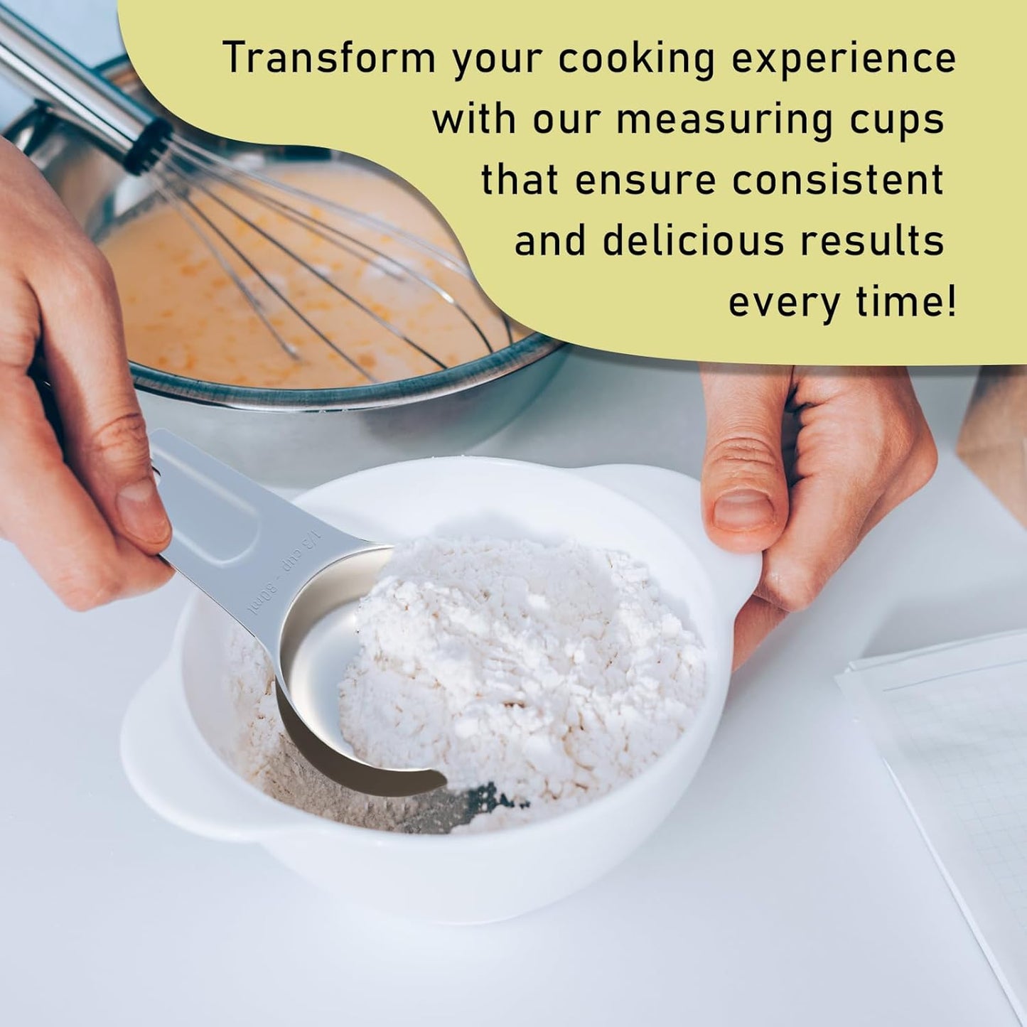 2PCS 1/4Cup (60ml, 2oz) Single Measuring Cup, Stainless Steel Measure Scoop, Metric and US Measurement, Heavy Duty, Dishwasher Safe