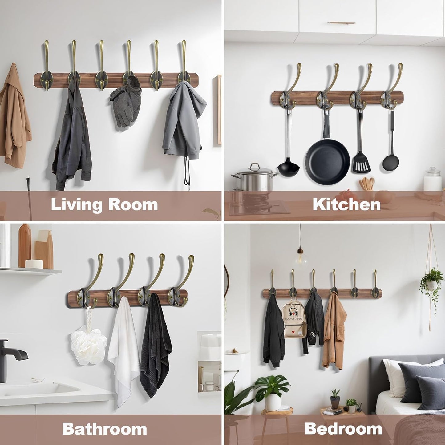 Wall Hooks for Hanging, 15-Pack Heavy Duty Metal Coat Hooks, for Living Room, Bathroom, Kitchen, Bedroom for Towel, Hat, Key, Closet, Bag (Bronze)