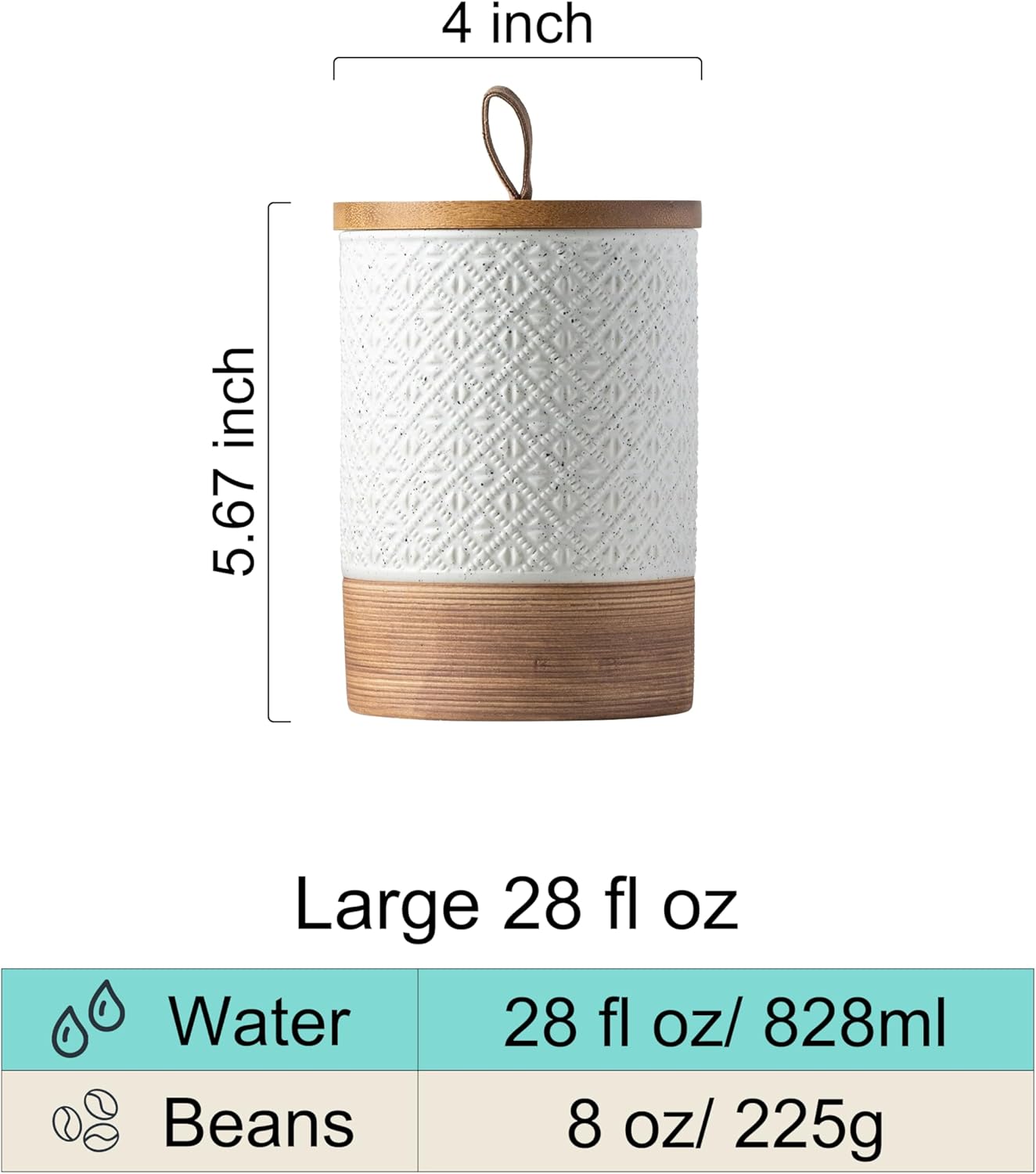 Large Coffee Containers with Lids, Ceramic Coffee Canister Kitchen Food Storage Cookie Jars with Airtight Lid for Spice Sugar Tea Candy, Stackable Decorative Jars for Counter - White 28 fl.oz