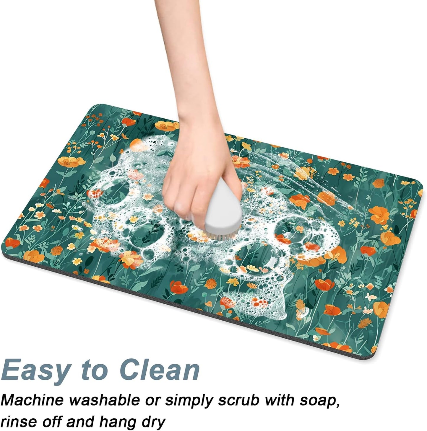 Rnivvi Coffee Mat, 12" x 19" Cute Coffee Bar Mats for Espresso Machine Station Accessories and Organizer, Hide Stain Rubber Backed Absorbent Dish Drying Pad for Kitchen Counter, Gentle Forest Flowers