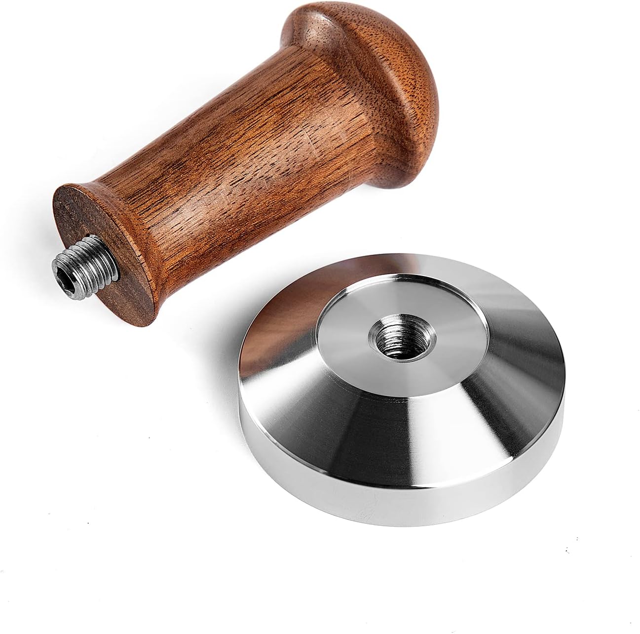 MOJAE 58.5mm Espresso Tamper, Coffee Tamper, Espresso Press Tool with 304 Stainless Steel Flat Base and Walnut Wooden Handle for Barista Espresso Machines, Fits for 58mm Portafilter