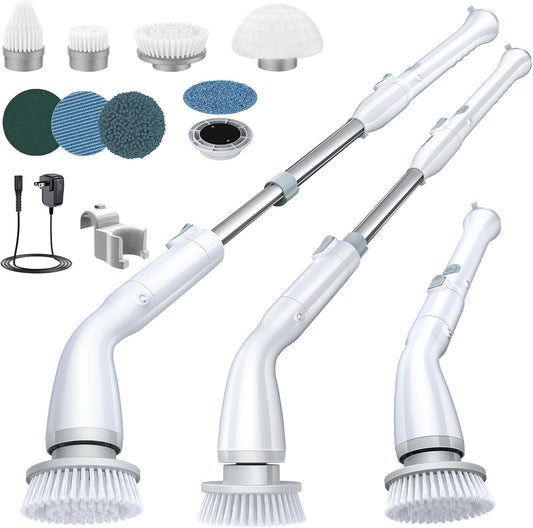 LABIGO Electric Spin Scrubber, Cordless Cleaning Brush Scrubber with 7 Replaceable Brush Heads and Adjustable Extension Handle, IPX7 Waterproof Power Cleaning Brush for Bathroom Tub Floor Tile Shower