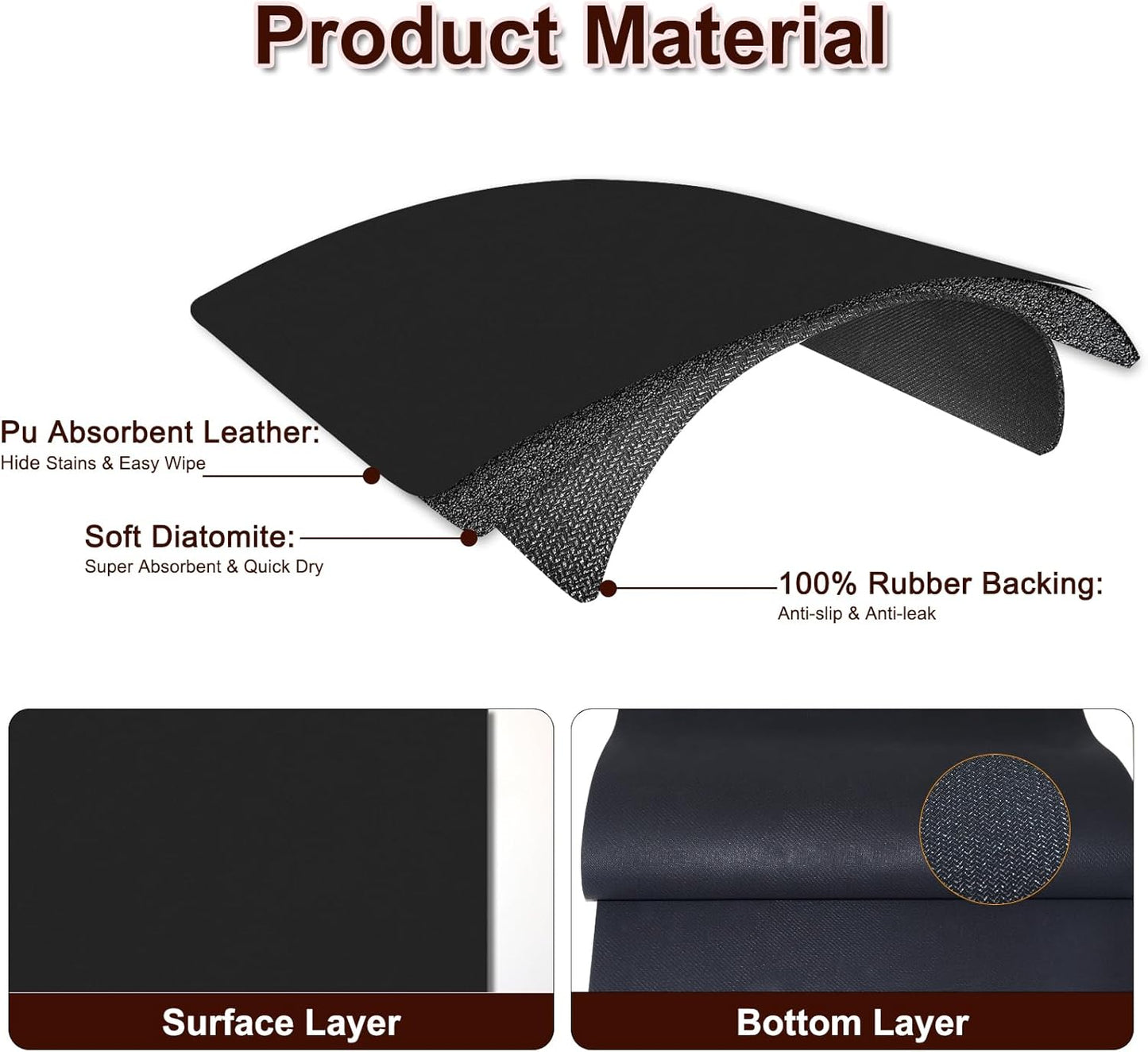 Dish Drying Mat for Kitchen Counter, 16.5’’ X 27.6’’ Super Absorbent Large Coffee Station Mat Fit Under Coffee Maker Machine Pot Espresso Machine, Drainer Mat Easy Clean, Black