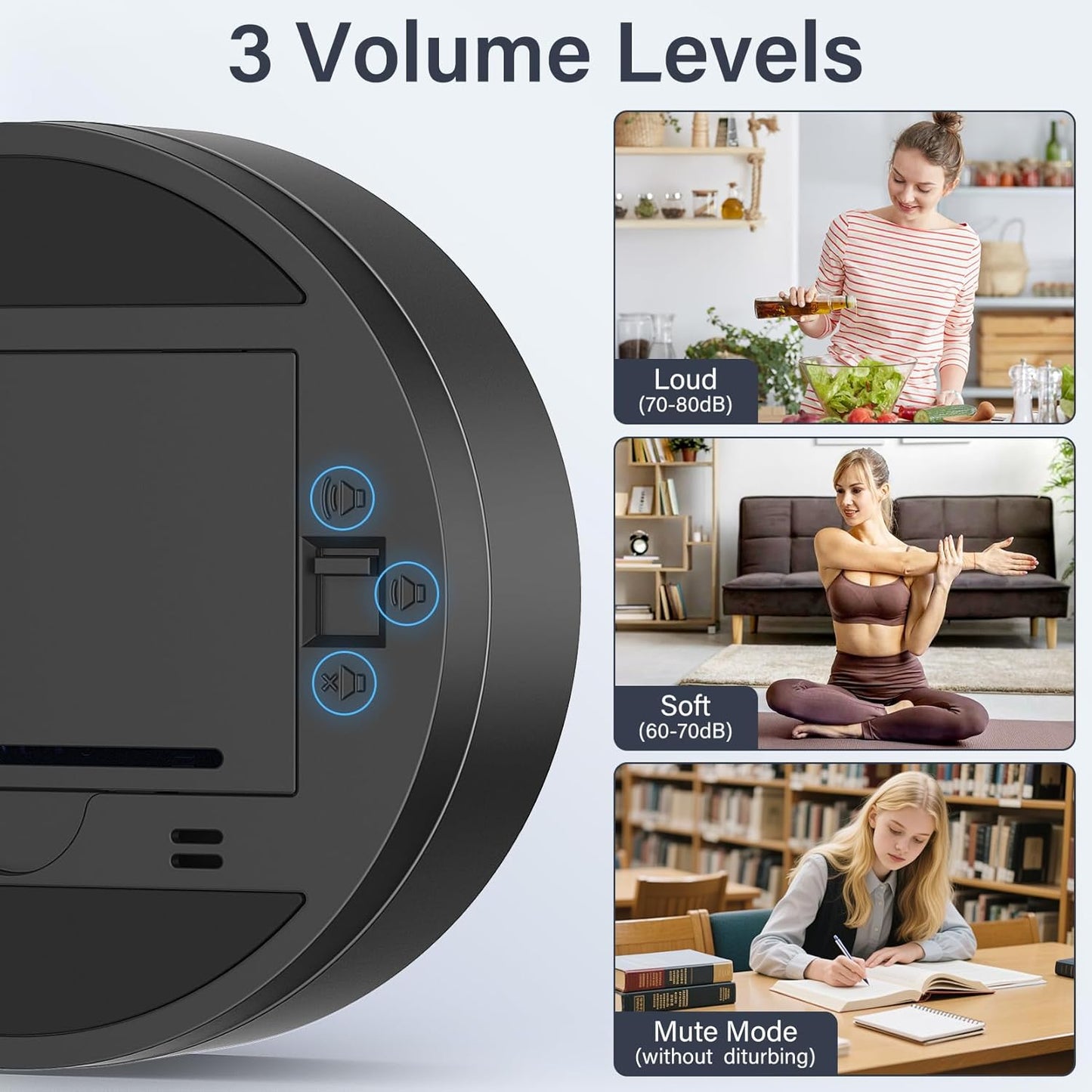 Dual Digital Kitchen Timer for Cooking, 199 Minutes Countdown & Stopwatch, Productivity Timer for Fridge, Big Digits, High-Definition Display, Rotary Adjustment, 3 Volumes, 2 Brightness Levels, Black