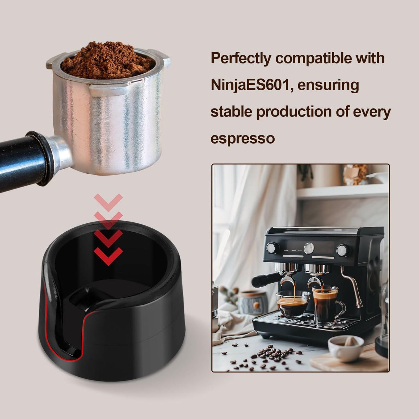 Coffee Tamper Base, Compatible with Ninja Espresso Es601 Anti-Slip Coffee Tamper Base for Ninja Handheld Support Stand Improves Stability Accessories (Black)