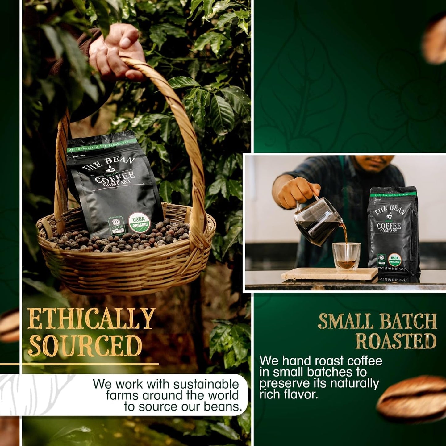 The Bean Organic Coffee Company Vanilla Bean, Medium Roast, Whole Bean Coffee, 5-Pound Bag