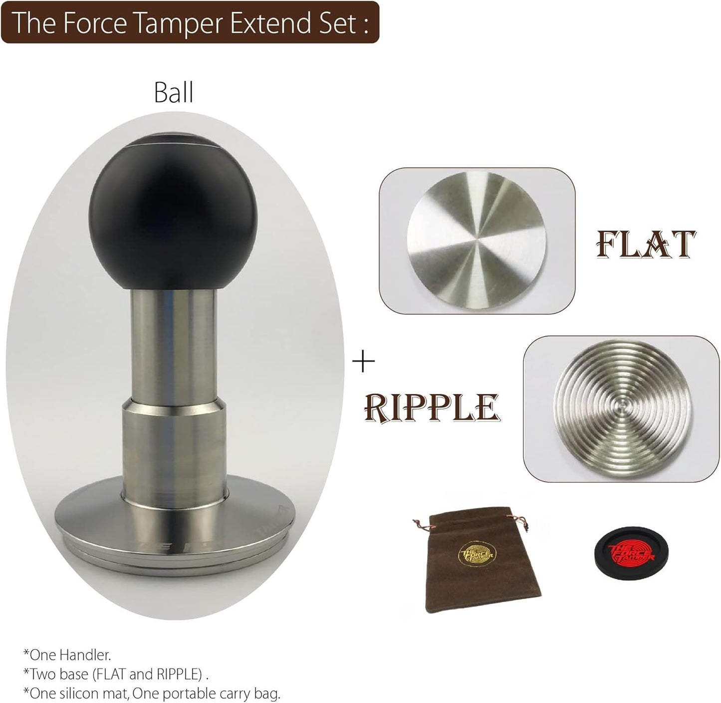 The Force Tamper Automatic Impact Coffee Tamper Adjustable Const Pressure and Autoleveling Extend Set New (Ball, 53.00mm)